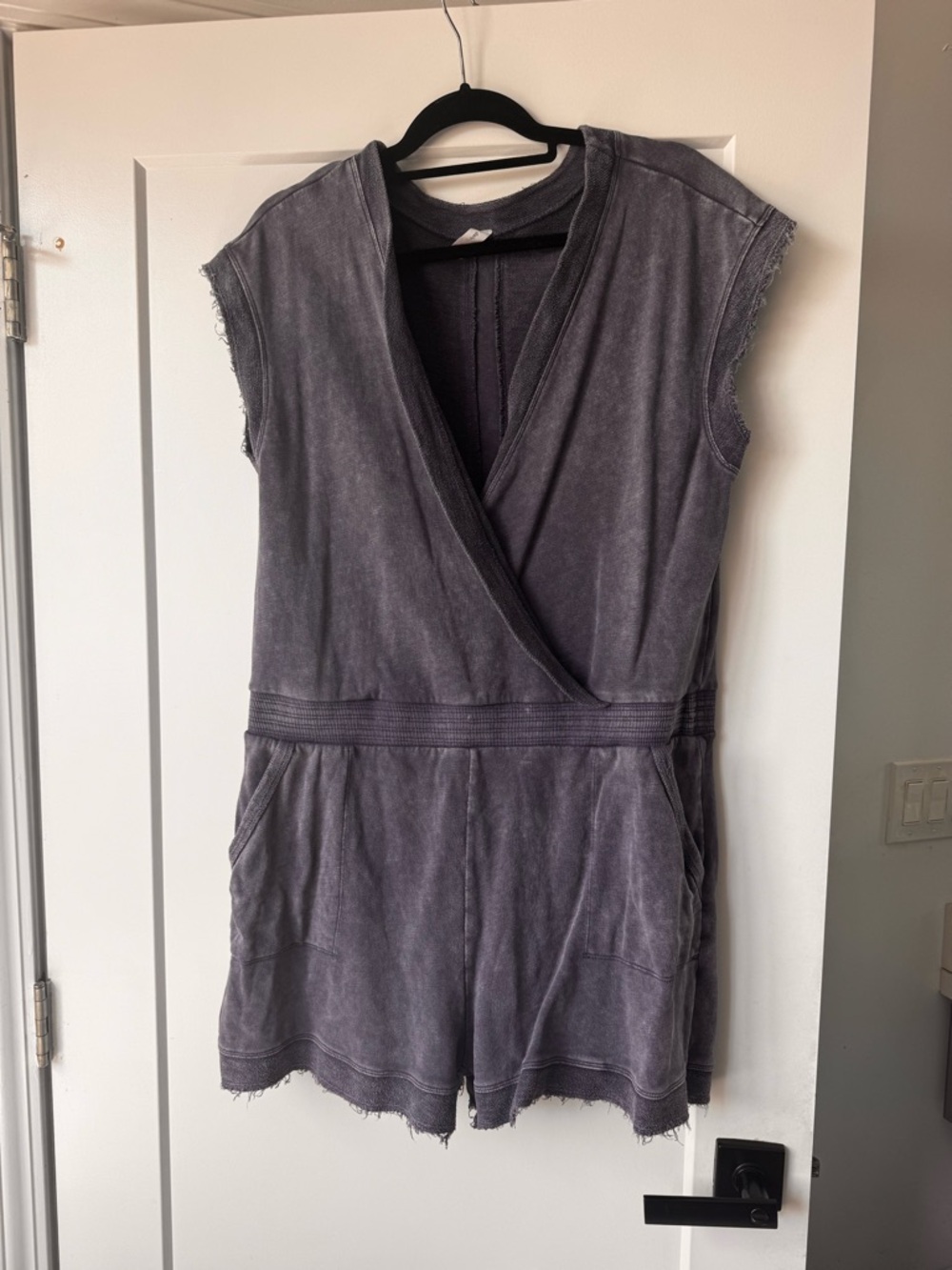 Gray Washed V-Neck Sleeveless Romper terry cloth from Anthropologie